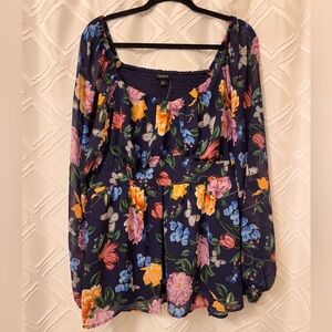 Torrid Navy & Pink Floral Relaxed Blouse NWT
